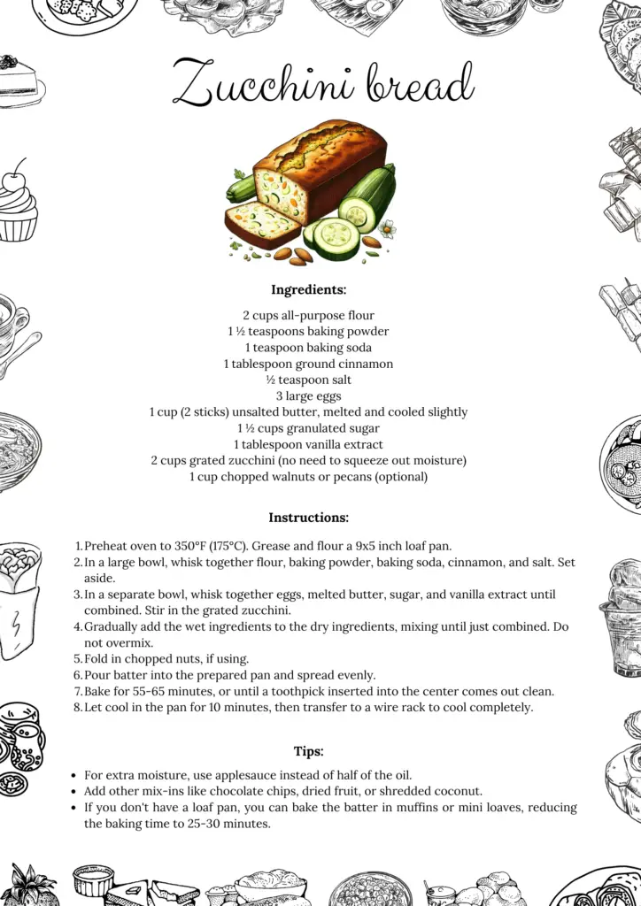 Printable Zucchini Bread Recipe