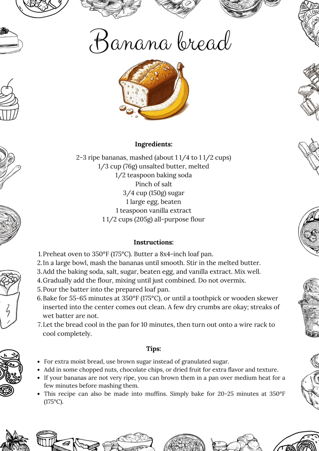 Printable banana bread recipe free pdf tasteful zone