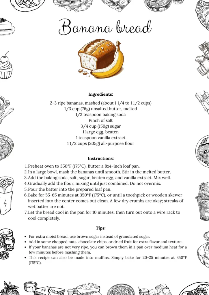 Printable Banana Bread Recipe