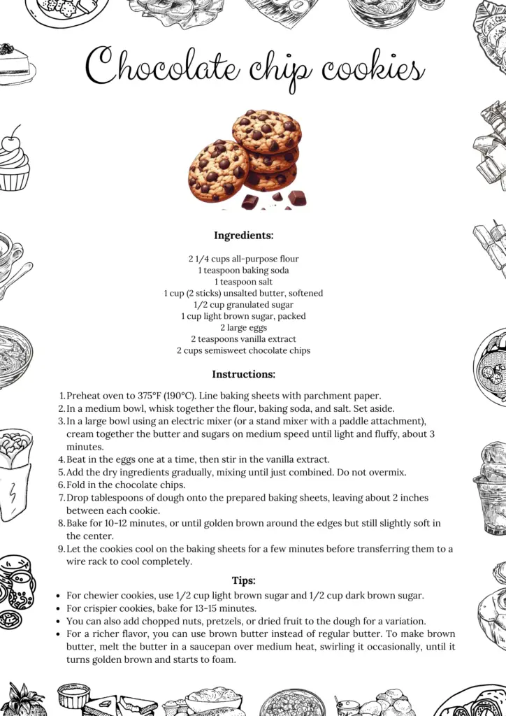 Printable Chocolate Chip Cookies Recipe
