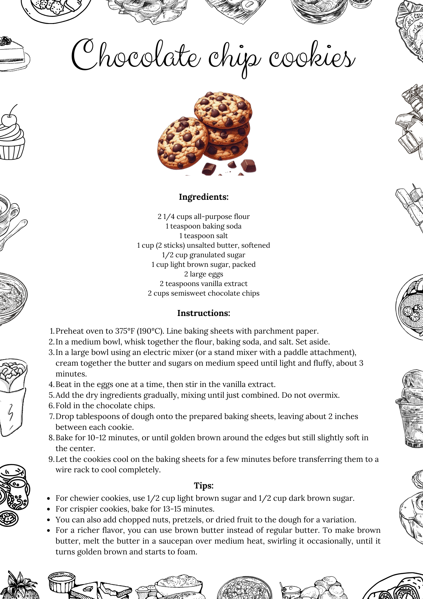 Printable Chocolate Chip Cookies Recipe (Free PDF) - Tasteful Zone