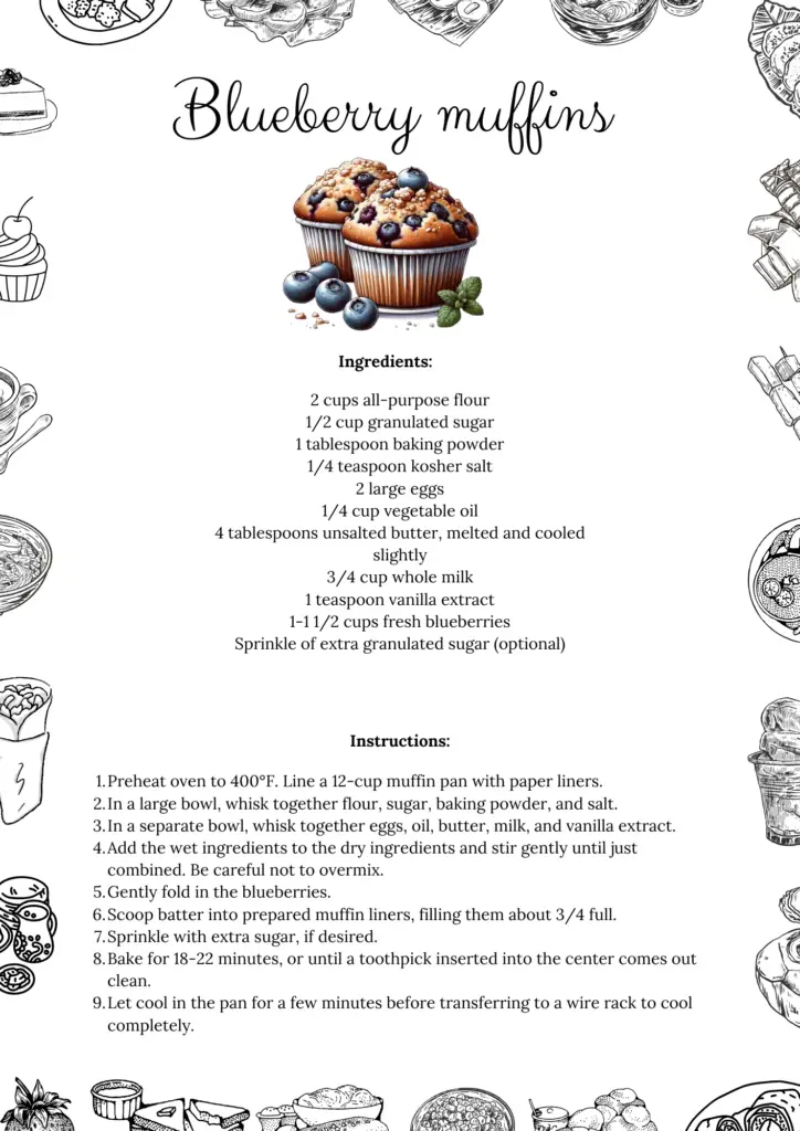 Printable Blueberry Muffins Recipe