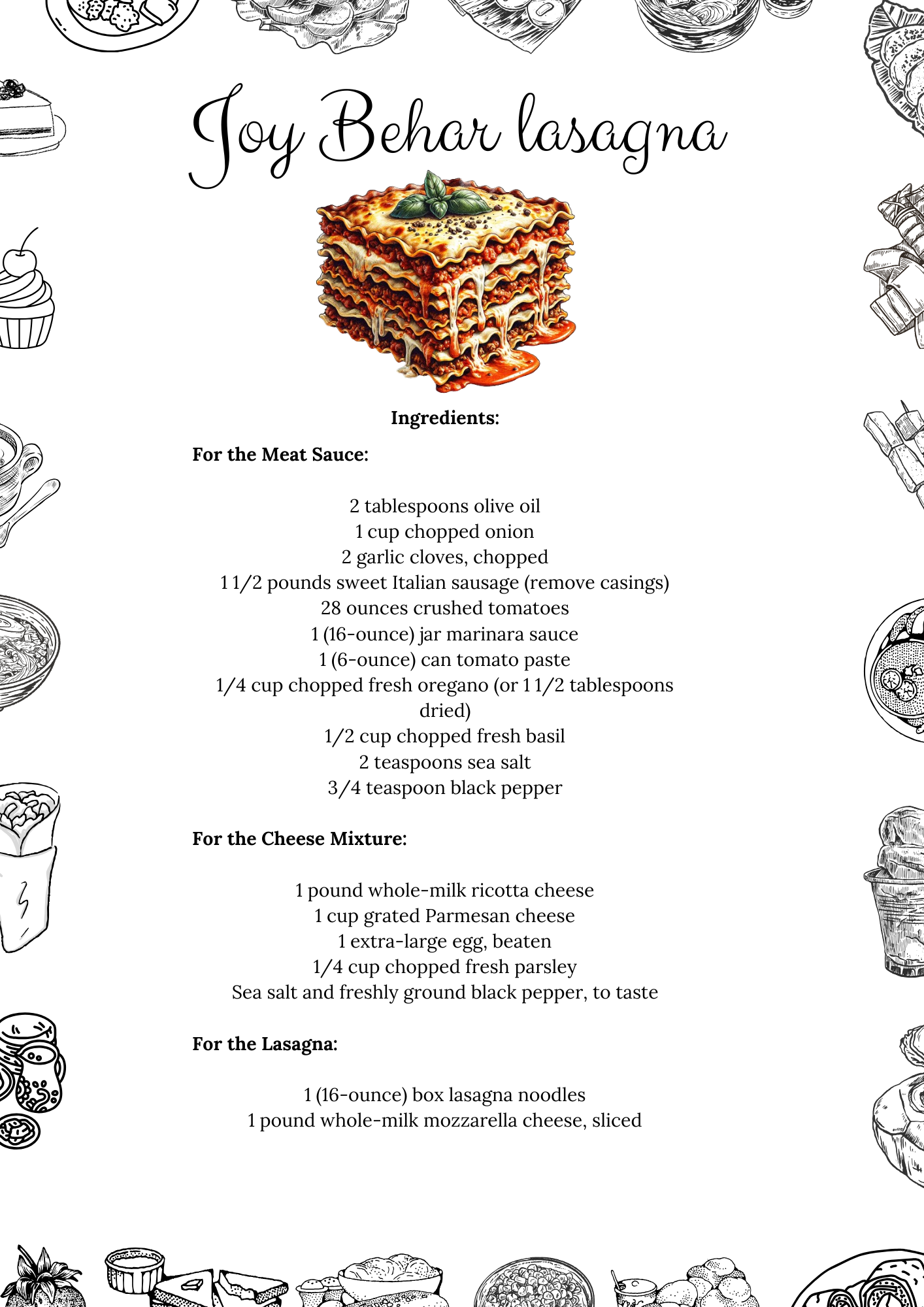 Printable Joy Behar Lasagna Recipe (Free PDF) Tasteful Zone