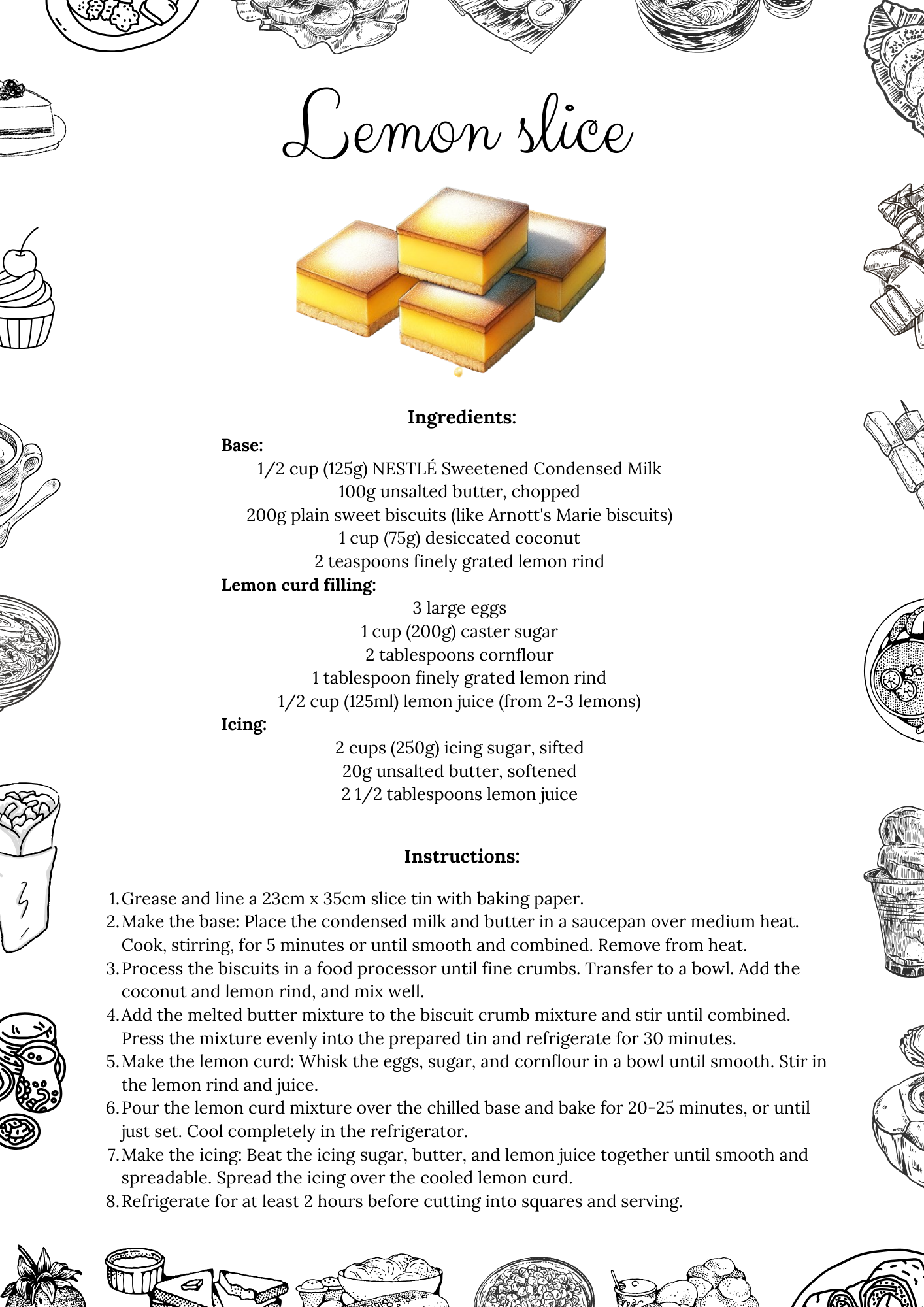 Printable Lemon Slice Recipe (Free PDF) - Tasteful Zone