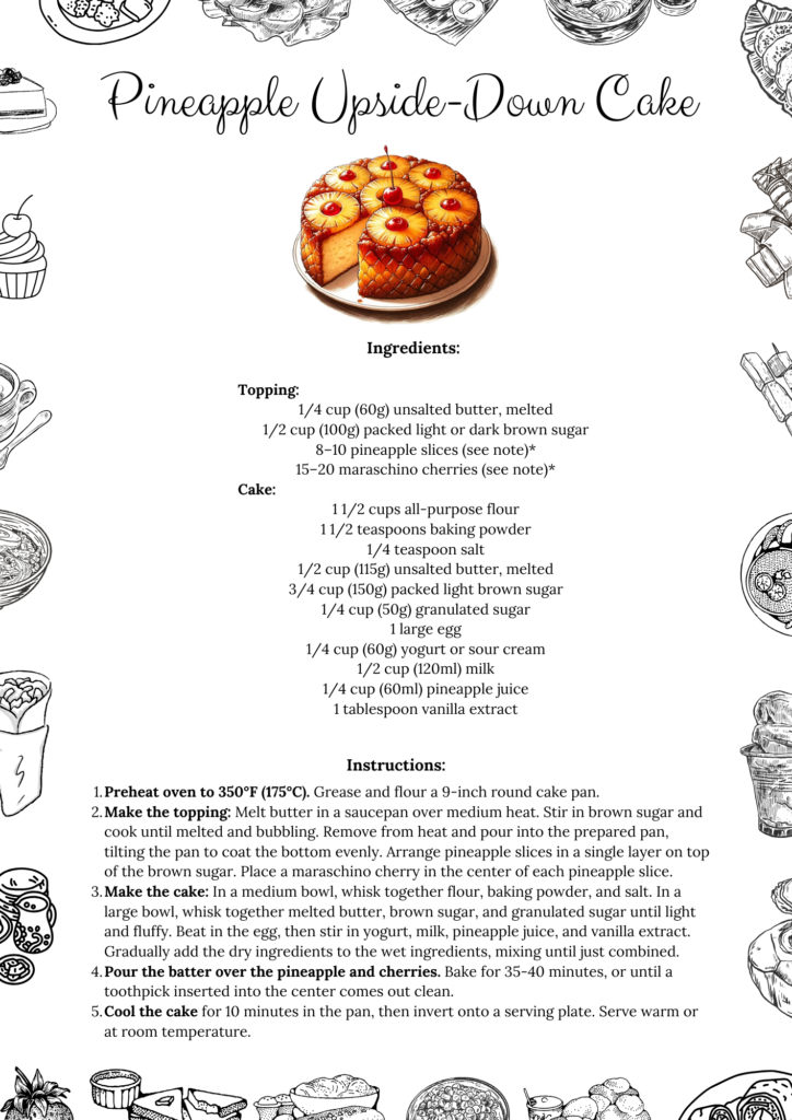 Printable Pineapple Upside-Down Cake Recipe