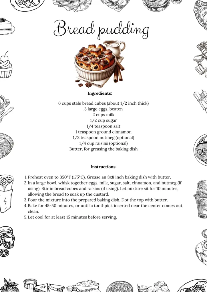 Printable Bread Pudding Recipe