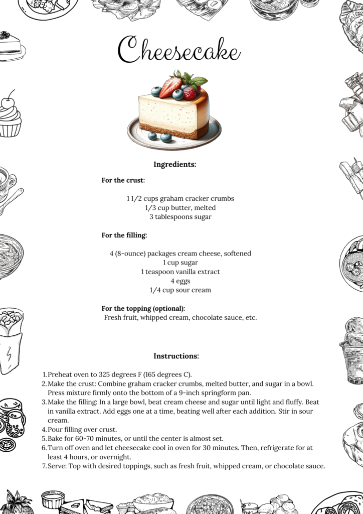 Printable Cheesecake Recipe