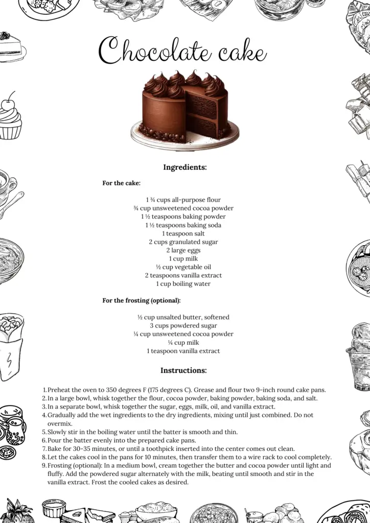 Printable Chocolate Cake Recipe