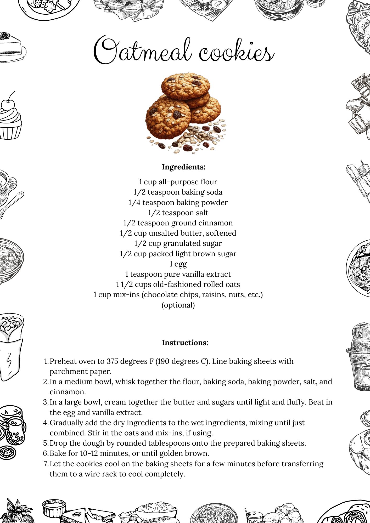 Printable Oatmeal Cookies Recipe (Free PDF) - Tasteful Zone