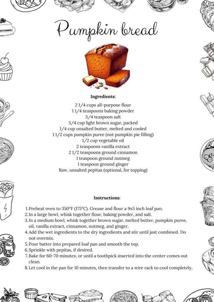 Printable Pumpkin Bread Recipe