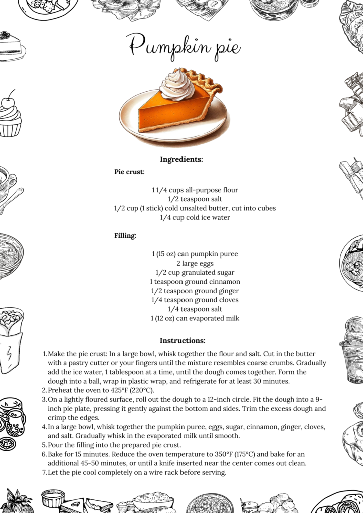 Printable Pumpkin Pie Recipe